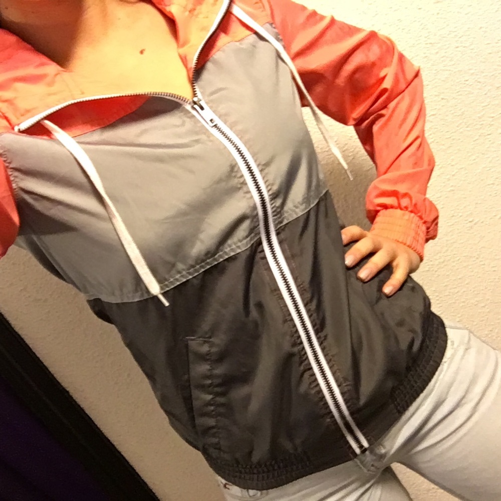 Coral & Gray hooded wind Breaker Jacket